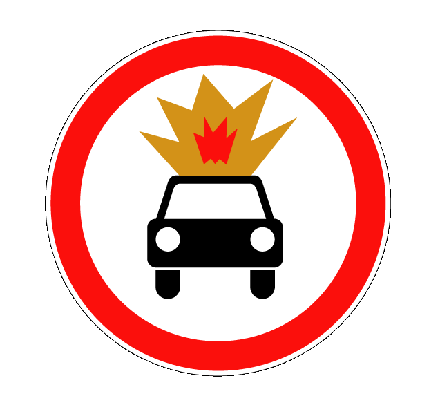 Купить дорожный знак 3.33 Движение транспортных средств с взрывчатыми и легковоспламеняющимися грузами запрещено