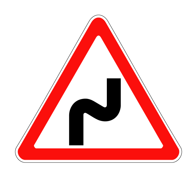 Маска дорожного знака "Опасные повороты (с первым поворотом направо)" 1.12.1